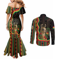 Bolivia Couples Matching Mermaid Dress and Long Sleeve Button Shirt The Llama With Kantuta Over Andean Patterns - Wonder Print Shop