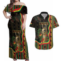 Bolivia Couples Matching Off Shoulder Maxi Dress and Hawaiian Shirt The Llama With Kantuta Over Andean Patterns - Wonder Print Shop