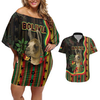 Bolivia Couples Matching Off Shoulder Short Dress and Hawaiian Shirt The Llama With Kantuta Over Andean Patterns - Wonder Print Shop