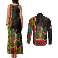Bolivia Couples Matching Tank Maxi Dress and Long Sleeve Button Shirt The Llama With Kantuta Over Andean Patterns - Wonder Print Shop