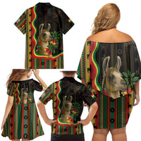 Bolivia Family Matching Off Shoulder Short Dress and Hawaiian Shirt The Llama With Kantuta Over Andean Patterns - Wonder Print Shop