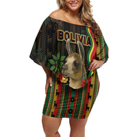 Bolivia Family Matching Off Shoulder Short Dress and Hawaiian Shirt The Llama With Kantuta Over Andean Patterns - Wonder Print Shop