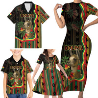 Bolivia Family Matching Short Sleeve Bodycon Dress and Hawaiian Shirt The Llama With Kantuta Over Andean Patterns - Wonder Print Shop