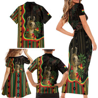 Bolivia Family Matching Short Sleeve Bodycon Dress and Hawaiian Shirt The Llama With Kantuta Over Andean Patterns - Wonder Print Shop
