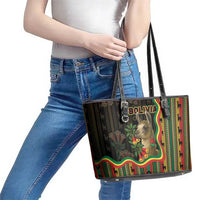 Bolivia Leather Tote Bag The Llama With Kantuta Over Andean Patterns - Wonder Print Shop