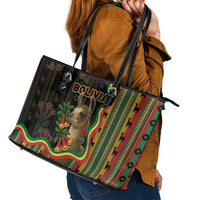 Bolivia Leather Tote Bag The Llama With Kantuta Over Andean Patterns - Wonder Print Shop