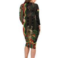 Bolivia Long Sleeve Bodycon Dress The Llama With Kantuta Over Andean Patterns - Wonder Print Shop