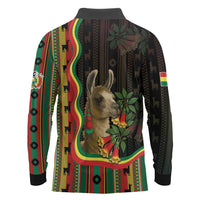 Bolivia Long Sleeve Polo Shirt The Llama With Kantuta Over Andean Patterns - Wonder Print Shop