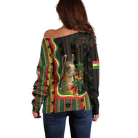 Bolivia Off Shoulder Sweater The Llama With Kantuta Over Andean Patterns - Wonder Print Shop