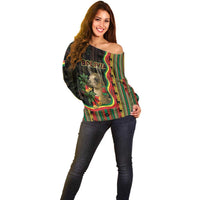 Bolivia Off Shoulder Sweater The Llama With Kantuta Over Andean Patterns - Wonder Print Shop