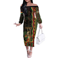 Bolivia Off The Shoulder Long Sleeve Dress The Llama With Kantuta Over Andean Patterns - Wonder Print Shop