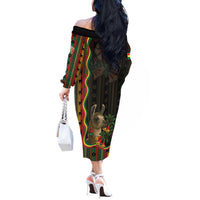 Bolivia Off The Shoulder Long Sleeve Dress The Llama With Kantuta Over Andean Patterns - Wonder Print Shop
