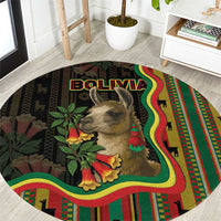 Bolivia Round Carpet The Llama With Kantuta Over Andean Patterns - Wonder Print Shop