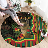 Bolivia Round Carpet The Llama With Kantuta Over Andean Patterns - Wonder Print Shop