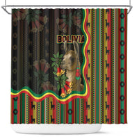 Bolivia Shower Curtain The Llama With Kantuta Over Andean Patterns - Wonder Print Shop