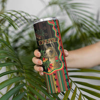 Bolivia Skinny Tumbler The Llama With Kantuta Over Andean Patterns - Wonder Print Shop