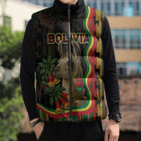 Bolivia Sleeveless Puffer Jacket The Llama With Kantuta Over Andean Patterns - Wonder Print Shop