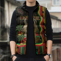 Bolivia Sleeveless Puffer Jacket The Llama With Kantuta Over Andean Patterns - Wonder Print Shop