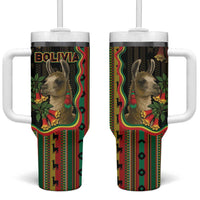 Bolivia Tumbler With Handle The Llama With Kantuta Over Andean Patterns - Wonder Print Shop