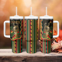 Bolivia Tumbler With Handle The Llama With Kantuta Over Andean Patterns - Wonder Print Shop