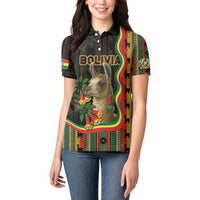 Bolivia Women Polo Shirt The Llama With Kantuta Over Andean Patterns - Wonder Print Shop