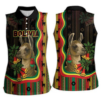 Bolivia Women Sleeveless Polo Shirt The Llama With Kantuta Over Andean Patterns - Wonder Print Shop