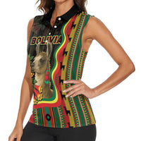 Bolivia Women Sleeveless Polo Shirt The Llama With Kantuta Over Andean Patterns - Wonder Print Shop