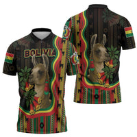Bolivia Zipper Polo Shirt The Llama With Kantuta Over Andean Patterns - Wonder Print Shop