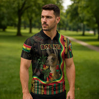 Bolivia Zipper Polo Shirt The Llama With Kantuta Over Andean Patterns - Wonder Print Shop