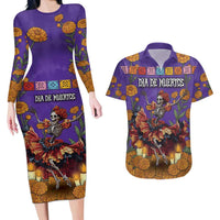 Day Of The Dead Couples Matching Long Sleeve Bodycon Dress and Hawaiian Shirt Viva La Vida - Wonder Print Shop