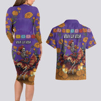 Day Of The Dead Couples Matching Long Sleeve Bodycon Dress and Hawaiian Shirt Viva La Vida - Wonder Print Shop