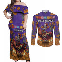 Day Of The Dead Couples Matching Off Shoulder Maxi Dress and Long Sleeve Button Shirt Viva La Vida - Wonder Print Shop