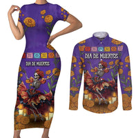 Day Of The Dead Couples Matching Short Sleeve Bodycon Dress and Long Sleeve Button Shirt Viva La Vida - Wonder Print Shop