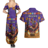 Day Of The Dead Couples Matching Summer Maxi Dress and Hawaiian Shirt Viva La Vida - Wonder Print Shop