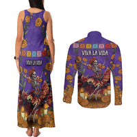 Day Of The Dead Couples Matching Tank Maxi Dress and Long Sleeve Button Shirt Viva La Vida - Wonder Print Shop