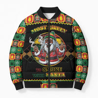 Jamaica Christmas Bomber Puffer Jacket Most Likely To Smoke With Santa - Wonder Print Shop
