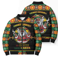 Jamaica Christmas Bomber Puffer Jacket Most Likely To Smoke With Santa - Wonder Print Shop
