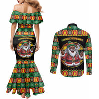 Jamaica Christmas Couples Matching Mermaid Dress and Long Sleeve Button Shirt Most Likely To Smoke With Santa - Wonder Print Shop