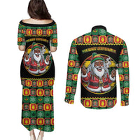Jamaica Christmas Couples Matching Puletasi and Long Sleeve Button Shirt Most Likely To Smoke With Santa - Wonder Print Shop