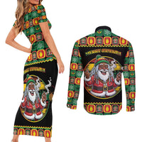 Jamaica Christmas Couples Matching Short Sleeve Bodycon Dress and Long Sleeve Button Shirt Most Likely To Smoke With Santa - Wonder Print Shop