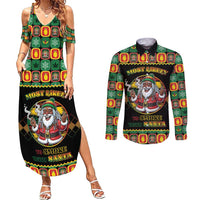 Jamaica Christmas Couples Matching Summer Maxi Dress and Long Sleeve Button Shirt Most Likely To Smoke With Santa - Wonder Print Shop