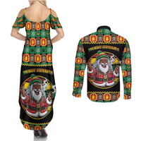 Jamaica Christmas Couples Matching Summer Maxi Dress and Long Sleeve Button Shirt Most Likely To Smoke With Santa - Wonder Print Shop