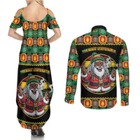 Jamaica Christmas Couples Matching Summer Maxi Dress and Long Sleeve Button Shirt Most Likely To Smoke With Santa - Wonder Print Shop