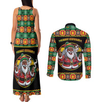 Jamaica Christmas Couples Matching Tank Maxi Dress and Long Sleeve Button Shirt Most Likely To Smoke With Santa - Wonder Print Shop