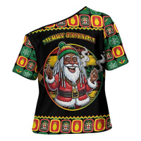 Jamaica Christmas Cross Shoulder Shirt Most Likely To Smoke With Santa - Wonder Print Shop