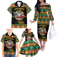 Jamaica Christmas Family Matching Off The Shoulder Long Sleeve Dress and Hawaiian Shirt Most Likely To Smoke With Santa - Wonder Print Shop