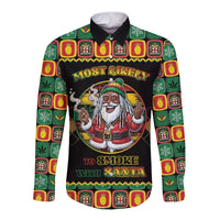 Jamaica Christmas Long Sleeve Button Shirt Most Likely To Smoke With Santa - Wonder Print Shop