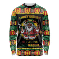 Jamaica Christmas Long Sleeve Shirt Most Likely To Smoke With Santa - Wonder Print Shop
