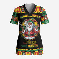 Jamaica Christmas Scrub Top Most Likely To Smoke With Santa - Wonder Print Shop