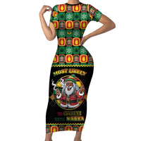 Jamaica Christmas Short Sleeve Bodycon Dress Most Likely To Smoke With Santa - Wonder Print Shop